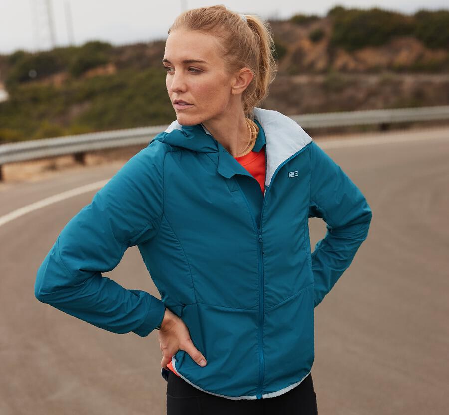 Hoka One One Womens Jackets - Hybrid Run - Blue - YDJG67985